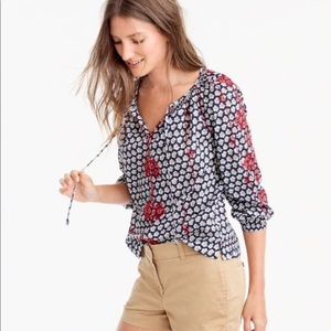 J. Crew Embroidered Tie Neck Top Indian Voile Sz 2